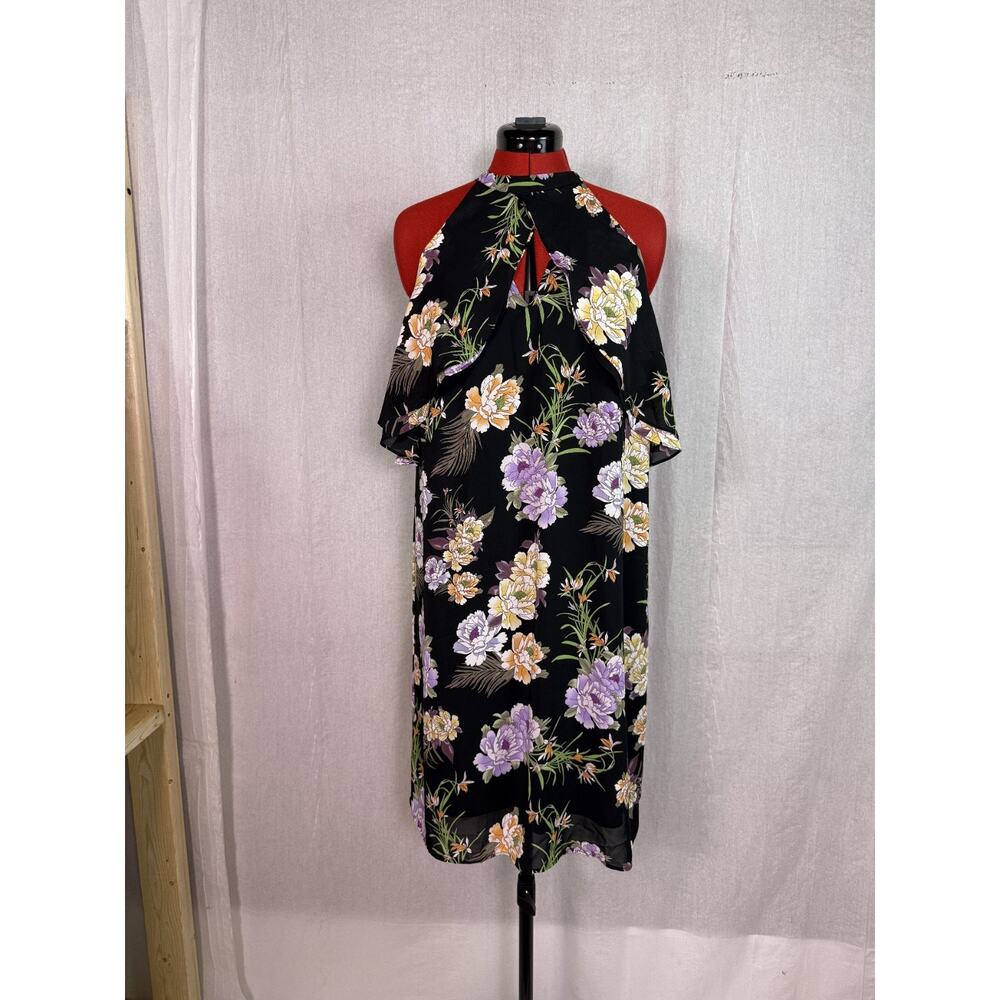 Truth And Fable Women’s Black Floral Shoulder Frill Dress Size XL E125
